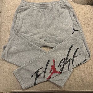 Jordan Flight Women's Fleece Joggers Heather Grey Red Jumpman - Medium